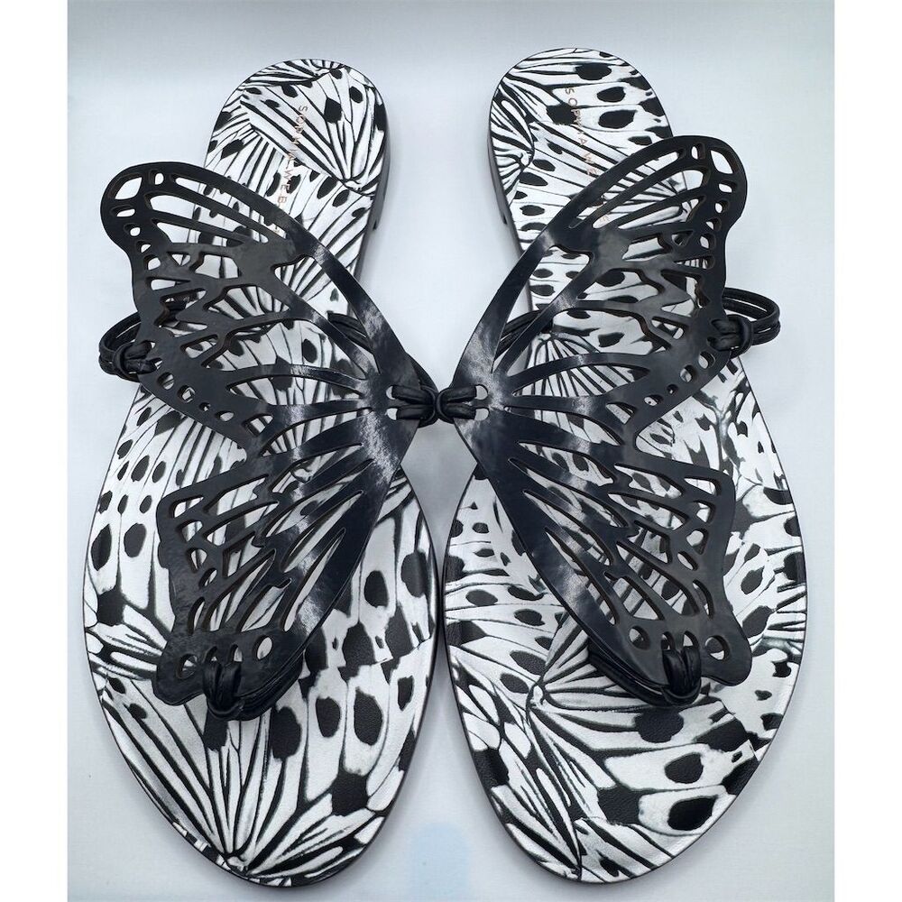New Sophia Webster Talulah Butterfly Flat Mules Black Leather Size 8.5 / 39